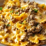 Cheesy Beef Bowtie Pasta with Garlic Butter Delights
