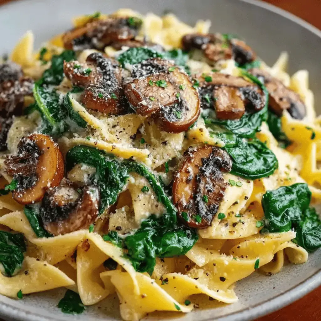 Spinach Mushroom Pasta: The Best Creamy Dish with Turkey Bacon