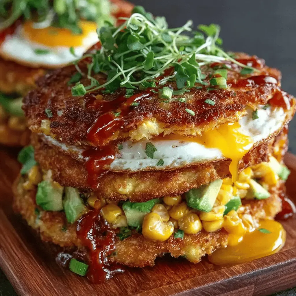 Sweet Corn Fritter Breakfast Sandwiches with Turkey Bacon Delight