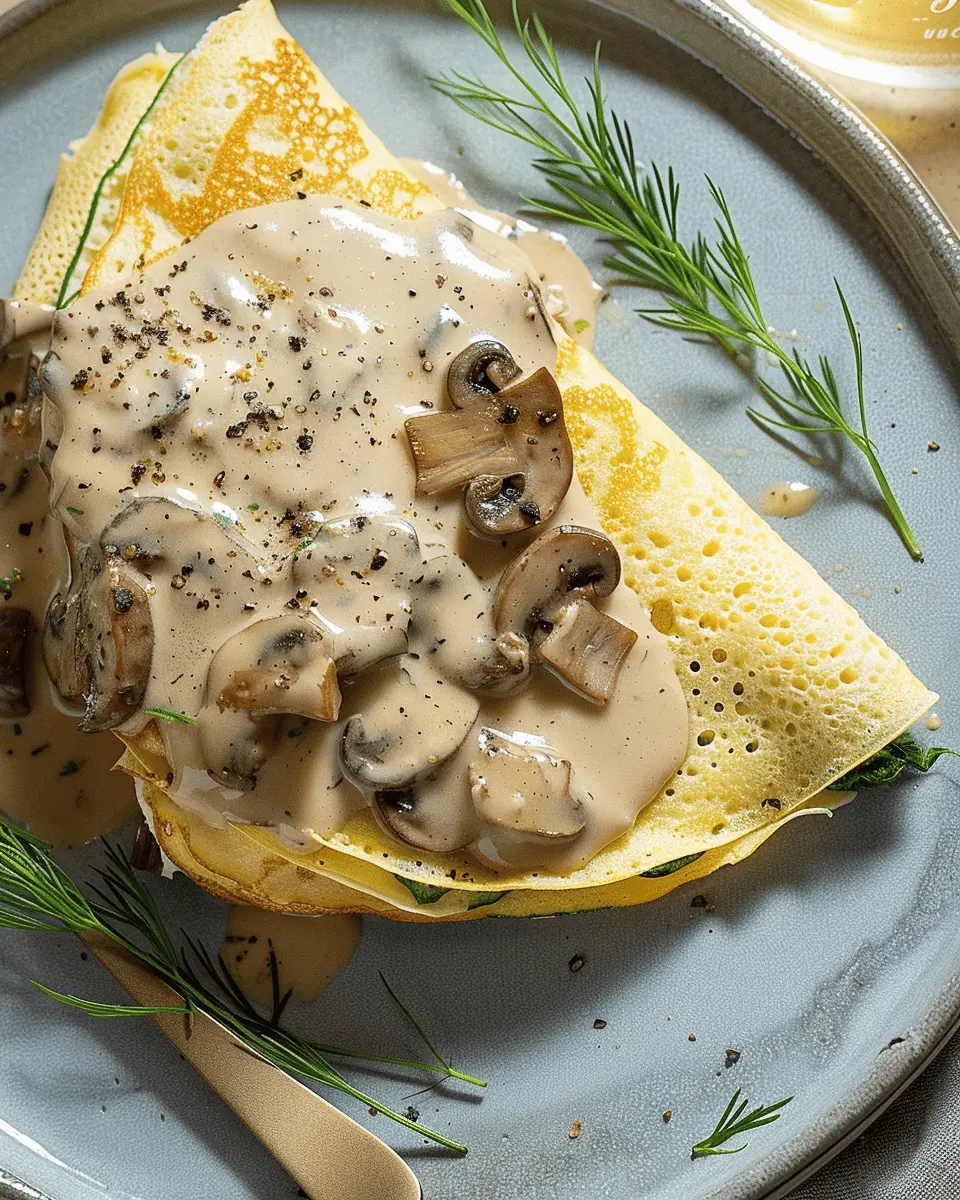 Chicken Mushroom Spinach Crêpes with Indulgent Mushroom Sauce