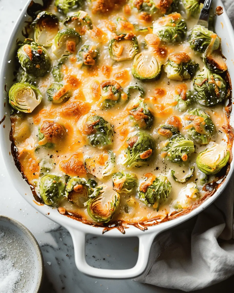 Garlicky Creamy Brussels Sprouts Au Gratin with Turkey Bacon Delight