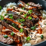 Korean BBQ Steak Rice Bowls with Spicy Cream Sauce