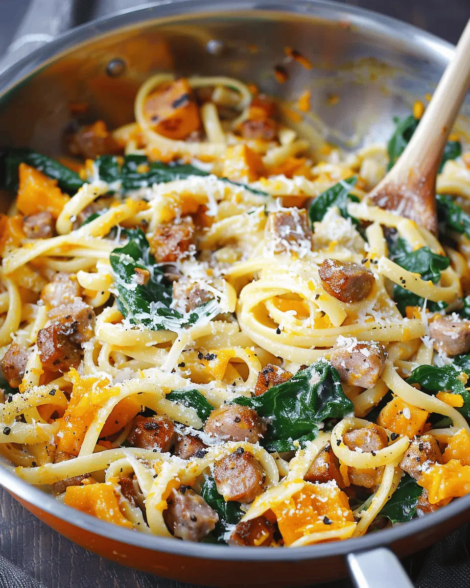 Creamy Roasted Butternut Squash Pasta with Sausage & Spinach Bliss