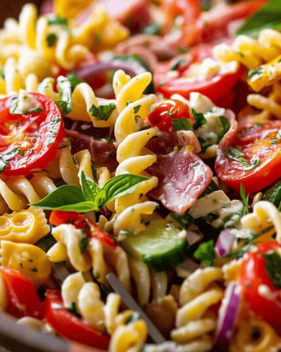Italian Sub Pasta Salad with Turkey Bacon and Chicken Ham Delight