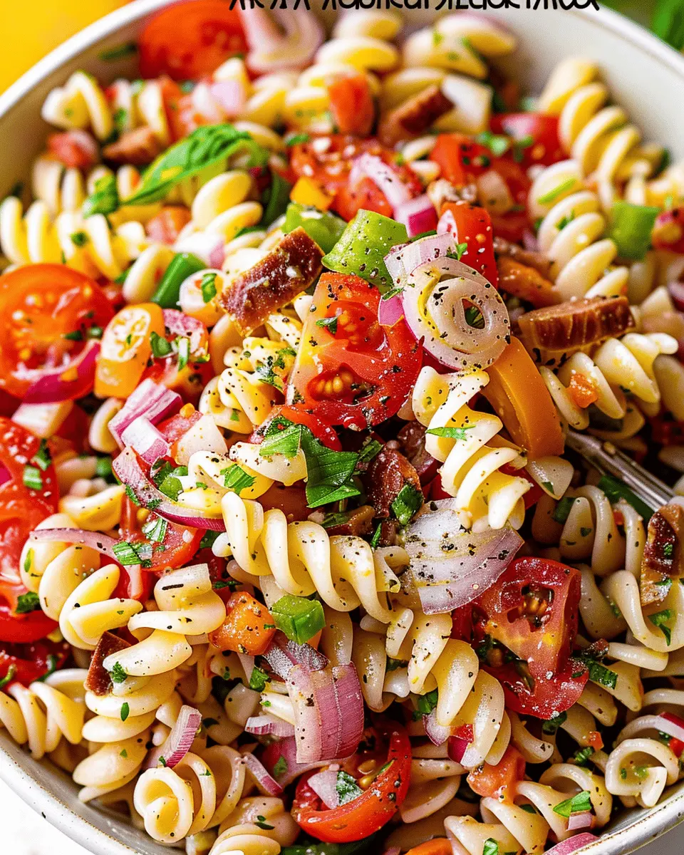 Zesty Italian Pasta Salad with Turkey Bacon and Chicken Ham
