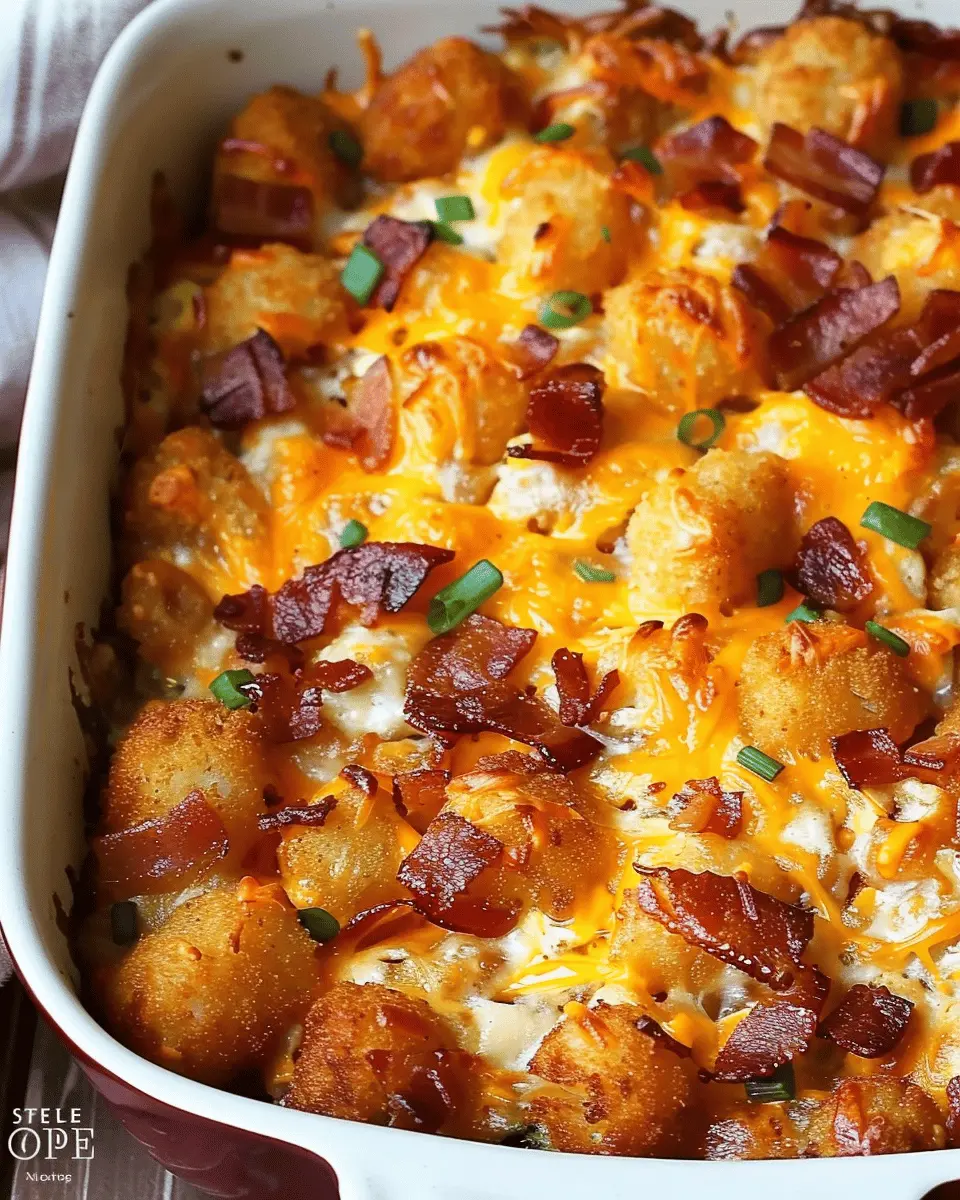 Cracked Out Tater Tot Breakfast Casserole with Turkey Bacon Delight