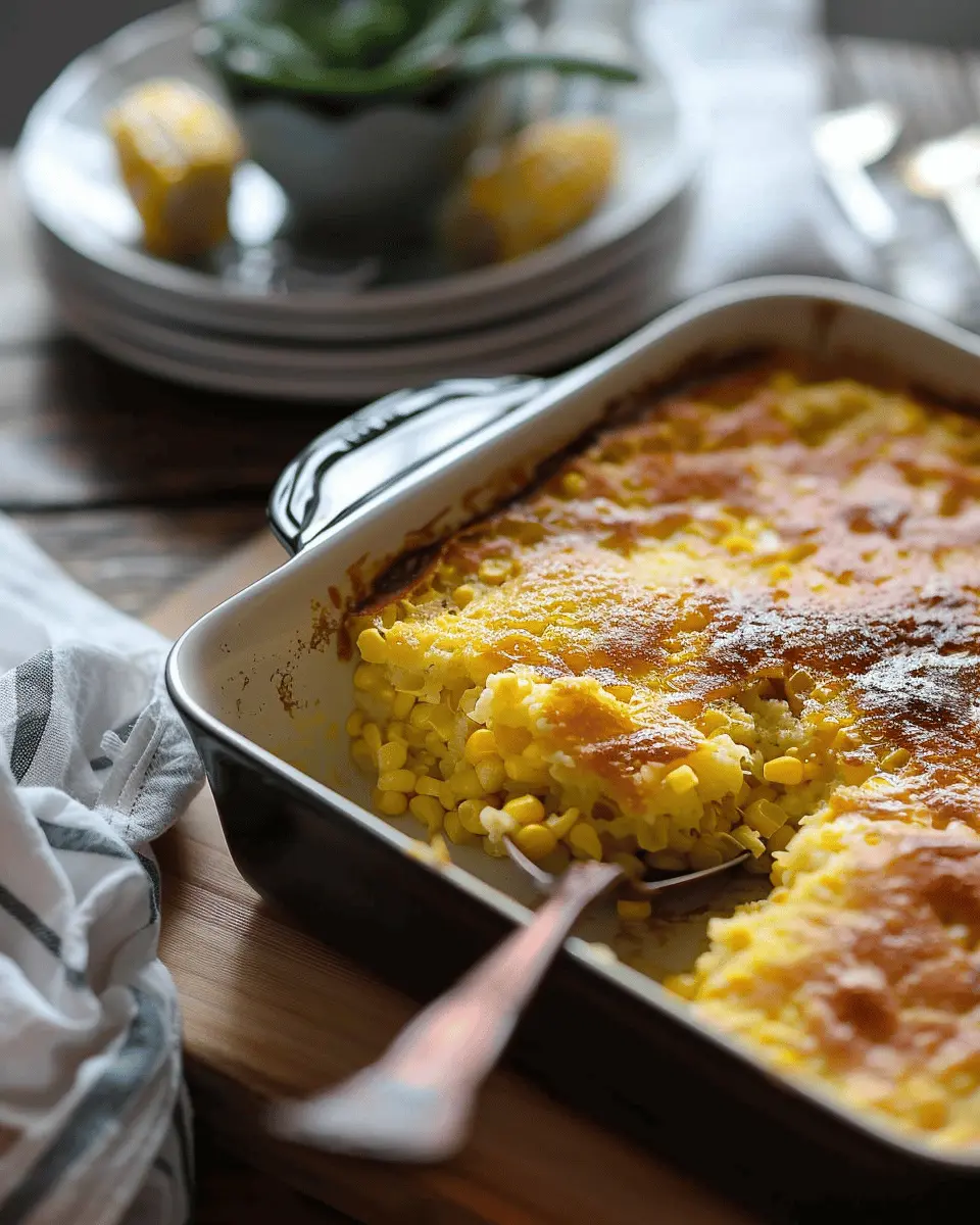 Easy Corn Pudding Casserole with Turkey Bacon and Chicken Ham
