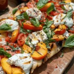 Grilled Sourdough Flatbread with Burrata, Grilled Peaches
