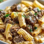 Beef Pasta in a Creamy Garlic Sauce Recipe