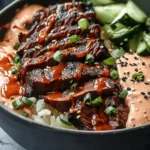 Savory Korean BBQ Steak Rice Bowls with Spicy Cream Sauce