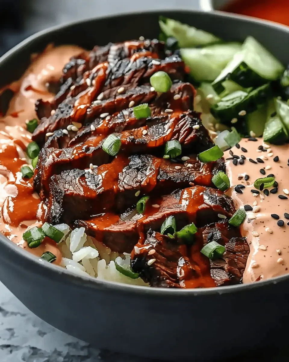Savory Korean BBQ Steak Rice Bowls with Spicy Cream Sauce Delight