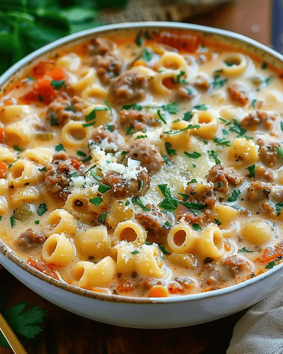 Irresistibly Creamy Parmesan Italian Sausage Ditalini Soup Delight for Cozy Nights