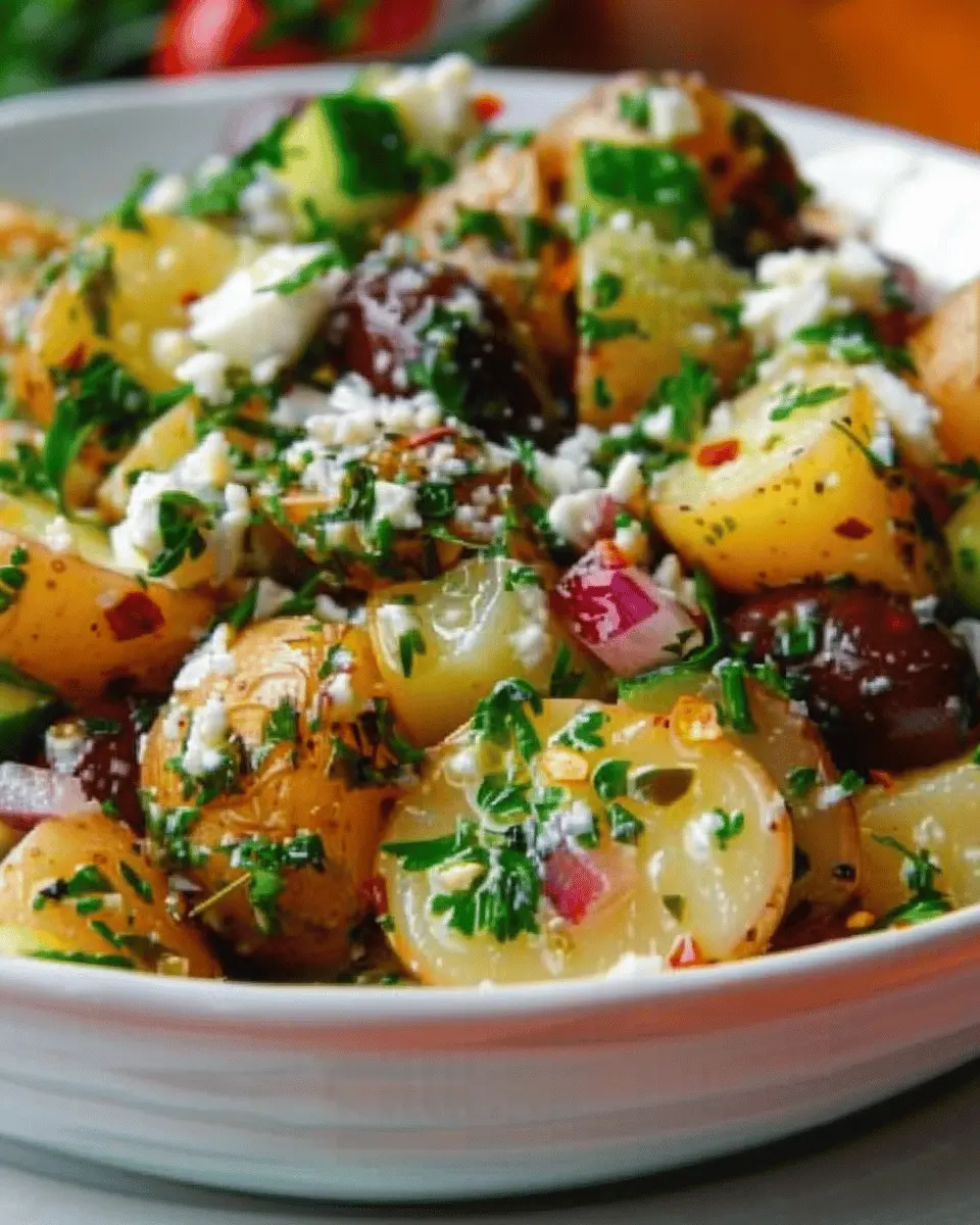 Amazing Mediterranean Potato Salad with Turkey Bacon and Chicken Ham