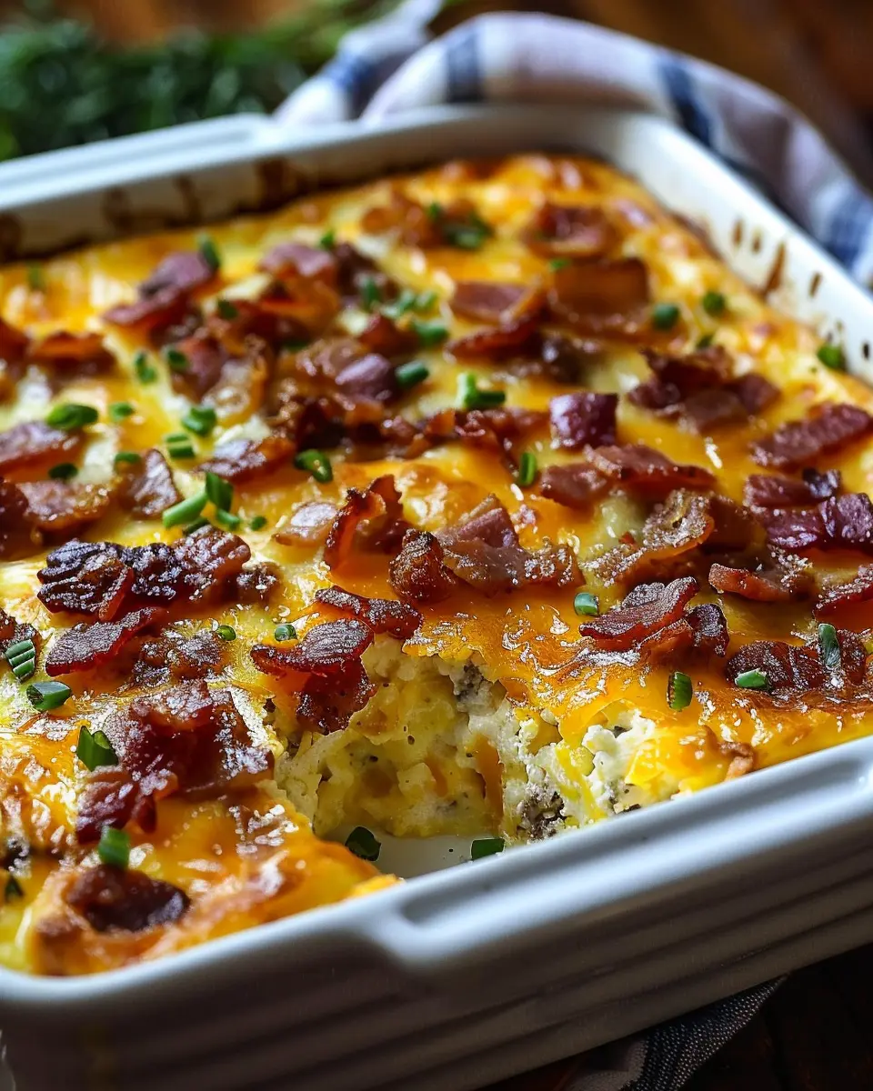 Easy Crack Breakfast Casserole with Turkey Bacon and Chicken Ham
