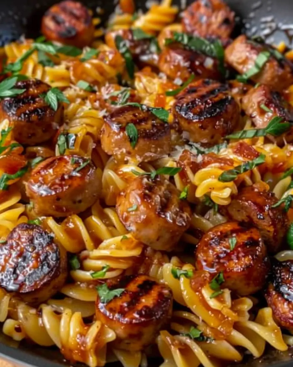 Sticky Honey Garlic Sausage Pasta Skillet: Easy One-Pan Delight
