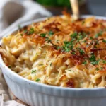 French Onion Chicken Orzo Casserole