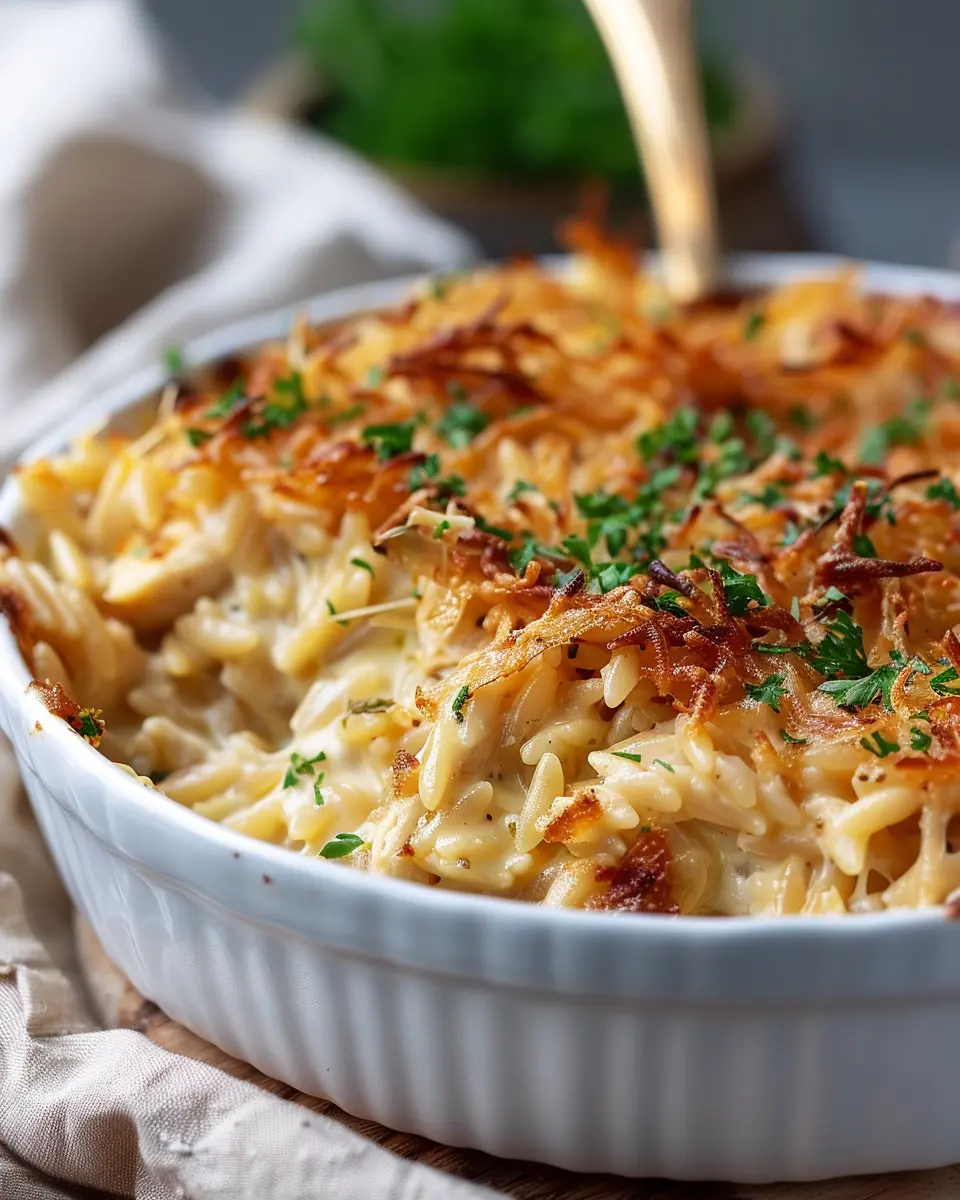 French Onion Chicken Orzo Casserole: Easy and Comforting Delight