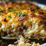 French Onion Ground Beef and Rice Casserole