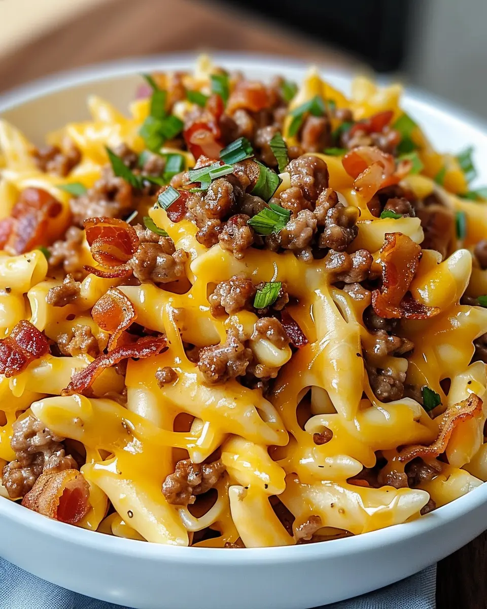 Loaded Bacon Cheeseburger Pasta You’ll Crave with Turkey Bacon