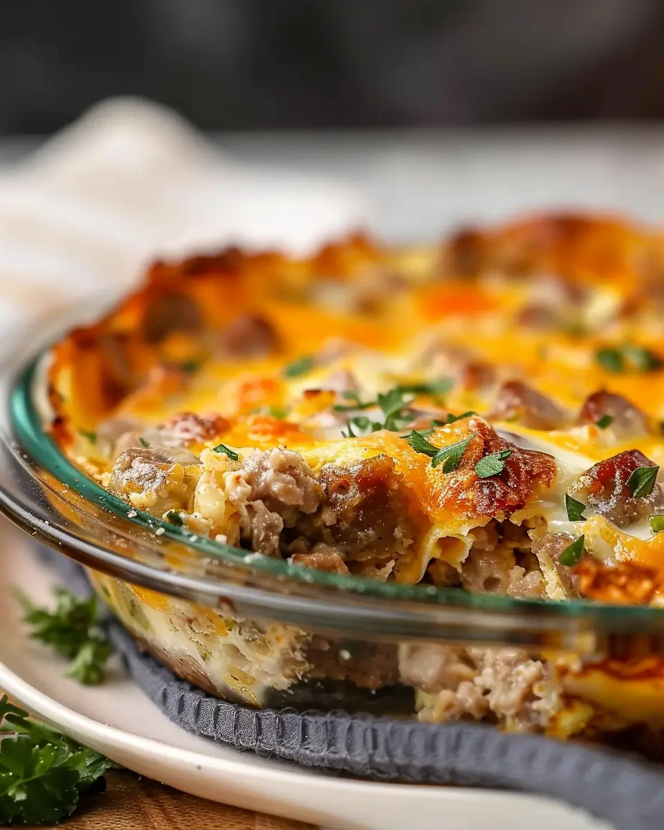 Easy Sausage and Egg Casserole with Turkey Bacon and Chicken Ham